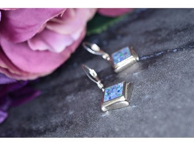 Vintage 925 Sterling Silver Mosaic Opal Earrings