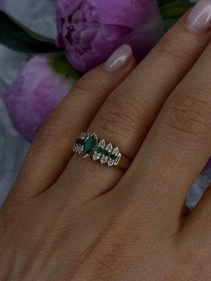 Elegant 14K Yellow Gold Emerald & White Topaz Ring Size 6