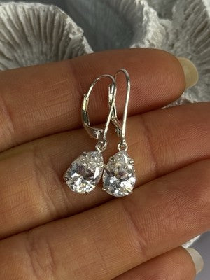 Shiny 925 Sterling Silver CZ Earrings Length 1 Inch