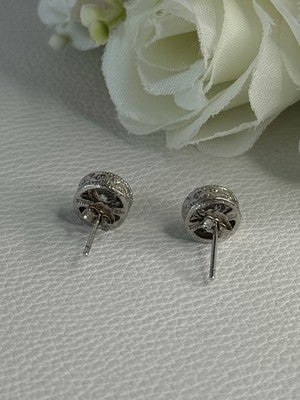Shiny 925 Sterling Silver CZ Stud Earrings Length 0.30 Inch