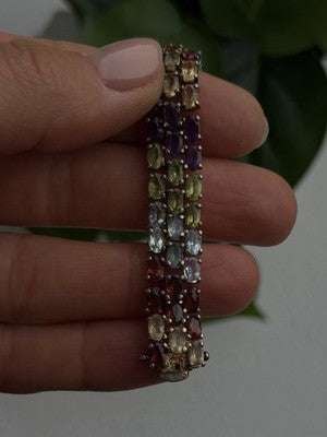 Luxury Rainbow Tennis 925 Sterling Silver Multicolor Gemstones Bracelet 7