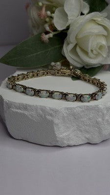 925 Sterling Silver Gold Plated Shiny Opal Bracelet Size 7