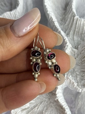 925 Sterling Silver Garnet Pyrope Earrings Length 1.15 Inch