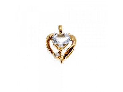 10K Yellow Gold Aquamarine & Diamond "Heart" Pendant