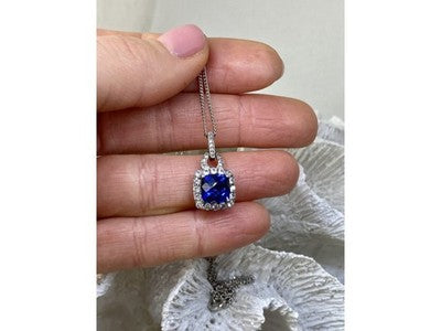925 Sterling Silver Blue & White Sapphires Chain With Pendant