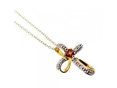 925 Sterling Silver Gold Plated "Garnet Heart" Chain with Pendant Italy