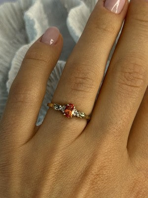 10k Yellow Gold Orange Tourmaline & Diamonds Ring Size 7