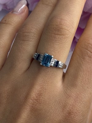 925 Sterling Silver Topaz Sapphire Beryl Ring Size 8