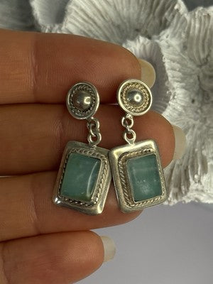 Vintage Beautiful 925 Sterling Silver Jade Earrings Length 1.20 Inch