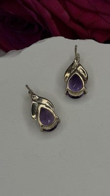 925 Sterling Silver Pear-Cut Amethyst Earrings