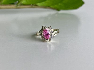 925 Sterling Silver Pink & White CZ Ring Size 7