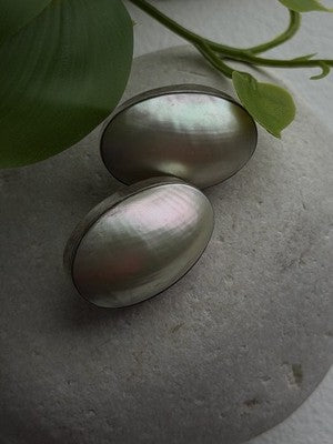 Vintage Clip-On 925 Sterling White Mother of Pearl Abalone Silver Earrings
