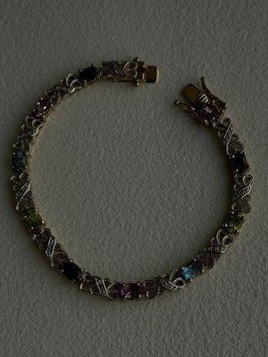 925 Sterling Silver Gold Plated Garnet Amethyst Peridot Topaz Bracelet 7.5