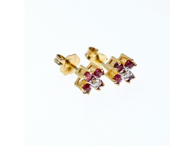 14k Yellow Gold Ruby & Diamonds Earrings
