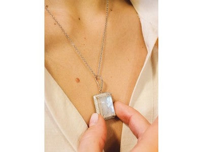 925 Sterling Silver Moonstone & CZ Chain With Pendant