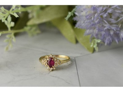 14K Yellow Gold Ruby & Diamonds Ring Size 8