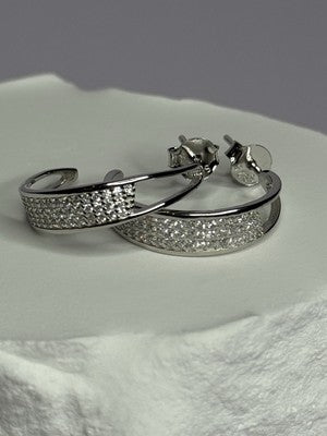 925 Sterling Silver Elegant CZ Earrings Length 0.76