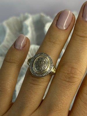 925 Sterling Silver Gold Plated Part Diamond Ring Size 6
