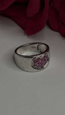 925 Sterling Silver Pink Topaz Heart Ring Size 7