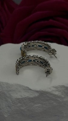 925 Sterling Silver Gold Plated Part Blue Turquoise Earrings