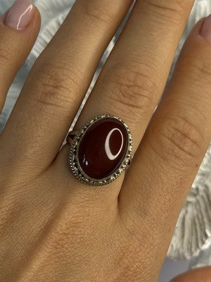 Vintage 925 Sterling Silver Agate Ring Size 8