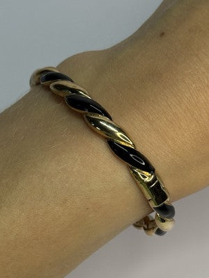 Bangle 925 Sterling Silver Gold Plated Onyx Bracelet