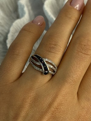 10K White Gold Sapphire & Diamond Ring Size 7
