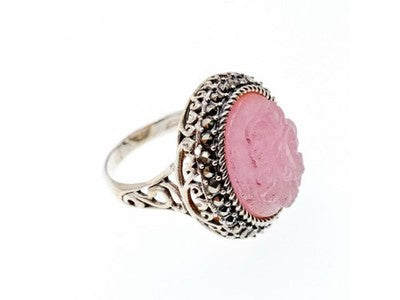 925 Sterling Silver Agate & Marcasites "Cameo" Ring Size 9.75