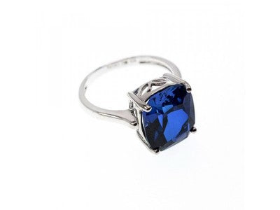 925 Sterling Silver Blue Sapphire Ring Size 6.5