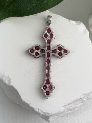 925 Sterling Silver Ruby Pendant Cross