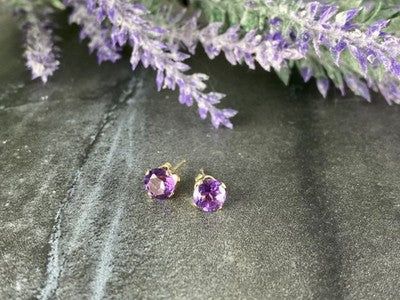 14K Yellow Gold Amethyst Earrings