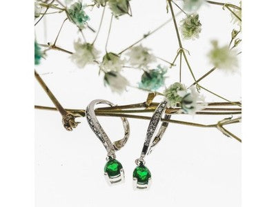 925 Sterling Silver Emerald & CZ Earrings