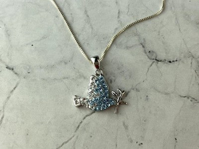 925 Sterling Silver CZ "Bird" Chain With Pendant Italy
