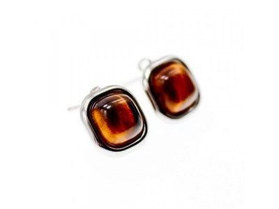 925 Sterling Silver Tiger'S Eye Stud Earrings