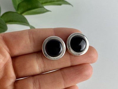 925 Sterling Silver Black Onyx Classic Stud Earrings