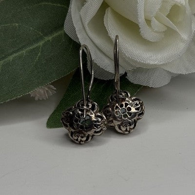 Vintage Filigree 925 Sterling Silver Blue Topaz Dangle Earrings