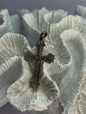 925 Sterling Silver Diamond Cross Necklace Length 30 In