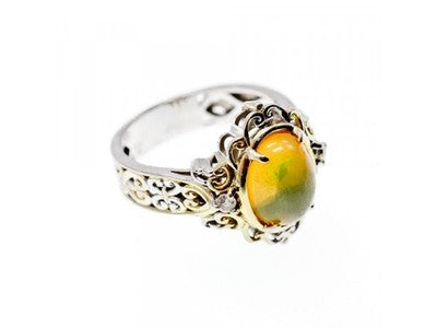 925 Sterling Silver Gold Plated Opal & Goshenite Ring Size 7