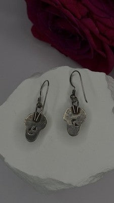 Vintage 925 Sterling Silver Mother-of-pearl Cabochons Dangle Earrings