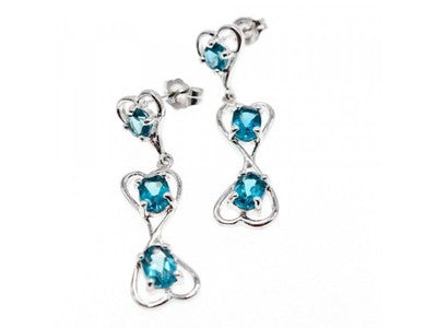 925 Sterling Silver Aquamarine "Hearts" Earrings
