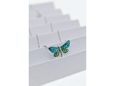 925 Sterling Silver CZ & Enamel "Dragonfly" Chain With Pendant