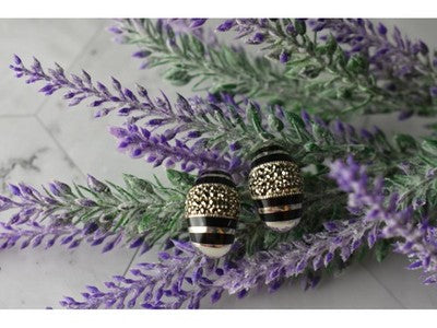 925 Sterling Silver Black Nephrite & Marcasites Earrings
