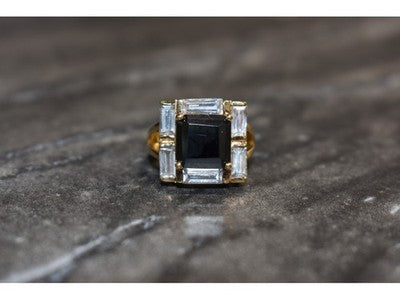 925 Sterling Silver Gold Plated Jewelry Glass & CZ Ring Size 6.5