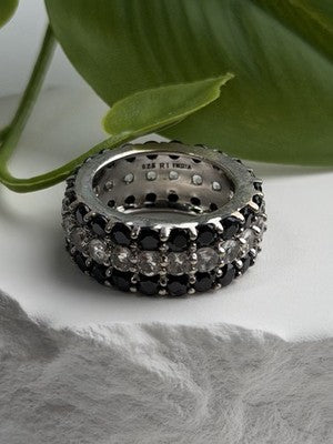 Vintage 925 Sterling Silver Black Spinel & White Topaz Eternity Band Ring Size 7