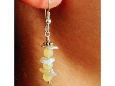 925 Sterling Silver Yellow Agate & Mother Of Pearl Earrings