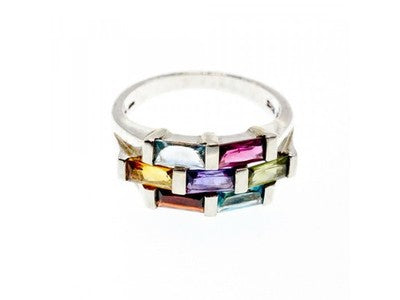 925 Sterling Silver Multi Gemstones Ring Size 11