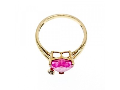 10K Yellow Gold Pink Topaz & Diamond Heart Ring Size 8