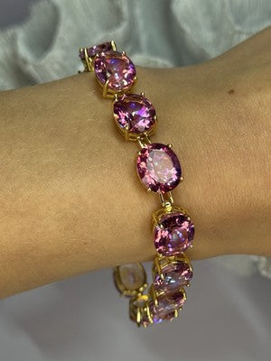 925 Sterling Silver Gold Plated Pink Mystic Topaz Bracelet Length 8.5 Inch