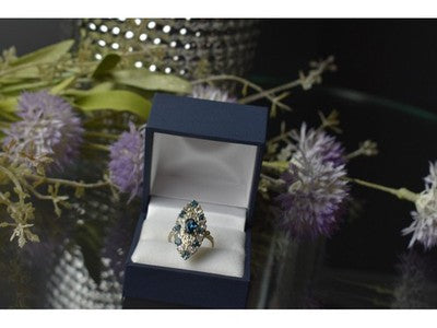 925 Sterling Silver Aquamarine & Colorless Quartz Ring Size 7.25