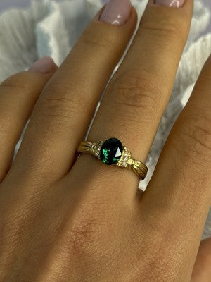 Gold Plated Green CZ Ring Size 9